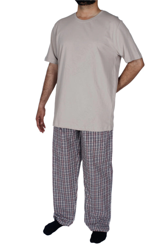 بيجامة رجالي - تيشيرت قطن مع بنطلون قماش