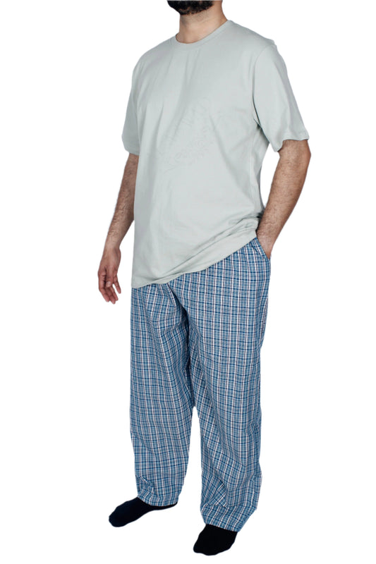 بيجامة رجالي - تيشيرت قطن مع بنطلون قماش