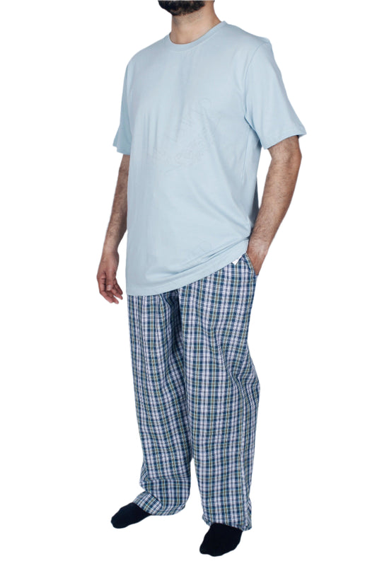 بيجامة رجالي - تيشيرت قطن مع بنطلون قماش