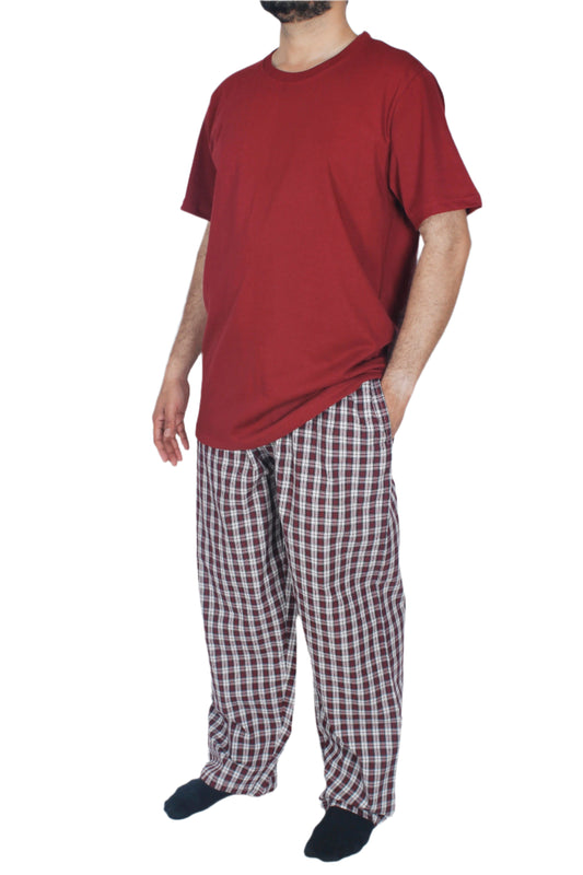 بيجامة رجالي - تيشيرت قطن مع بنطلون قماش