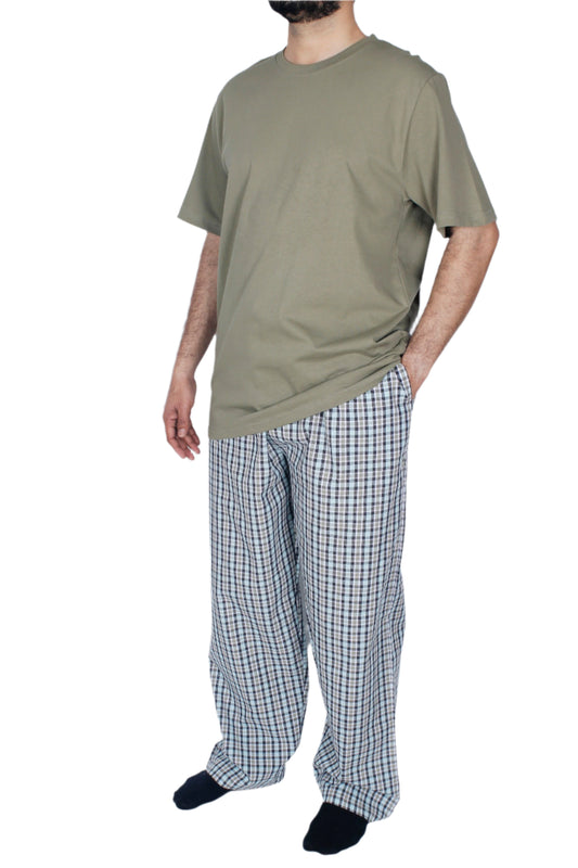 بيجامة رجالي - تيشيرت قطن مع بنطلون قماش