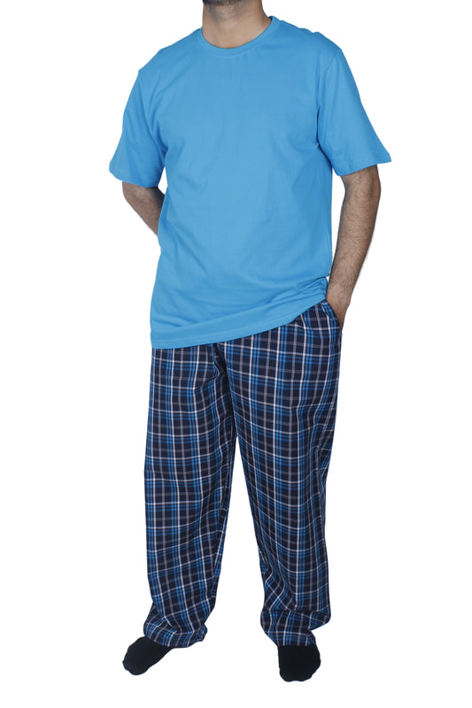 بيجامة رجالي - تيشيرت قطن مع بنطلون قماش
