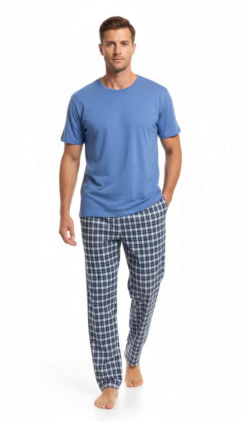 بيجامة رجالي - تيشيرت قطن مع بنطلون قماش