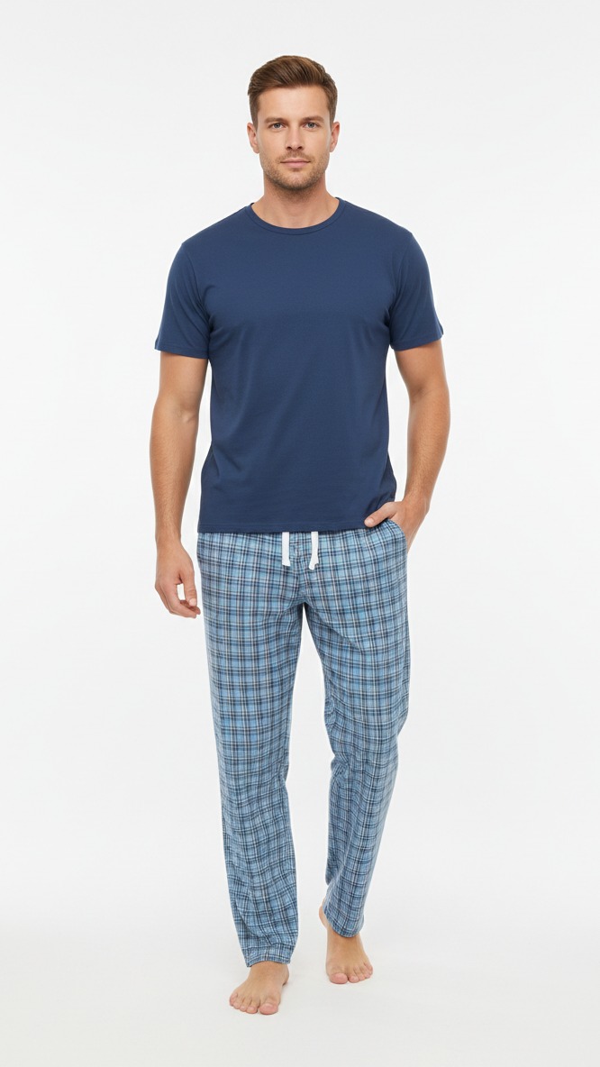 بيجامة رجالي - تيشيرت قطن مع بنطلون قماش