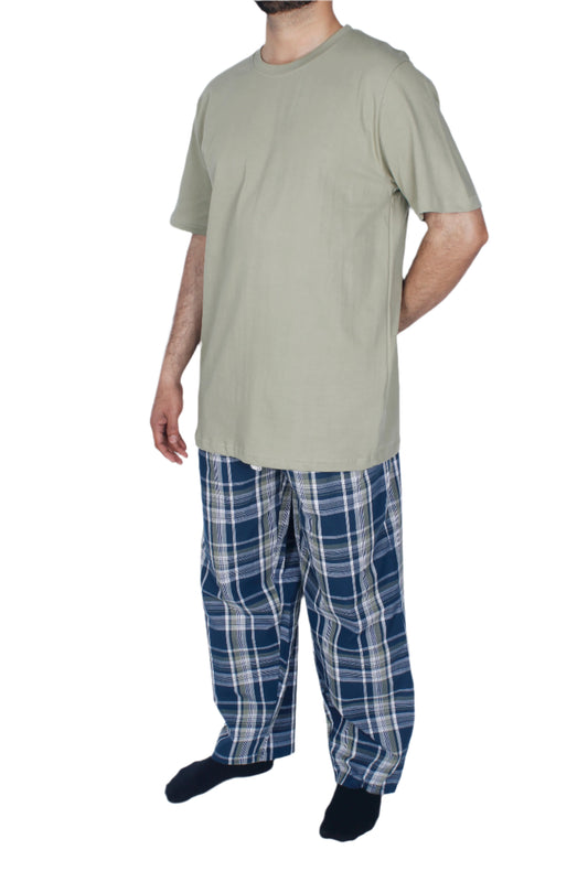 بيجامة رجالي - تيشيرت قطن مع بنطلون قماش