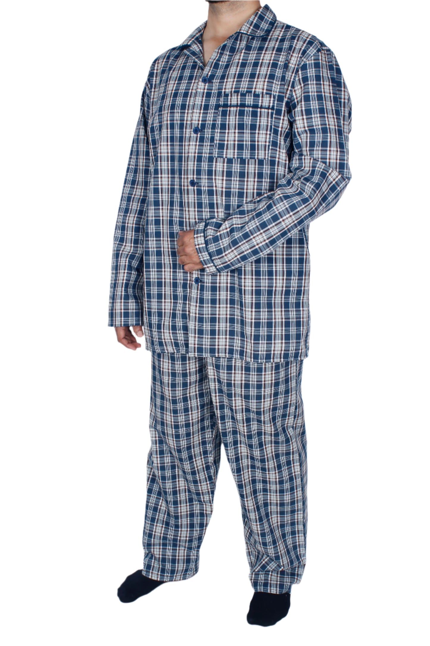 بيجامة رجالي كم طويل - قطن