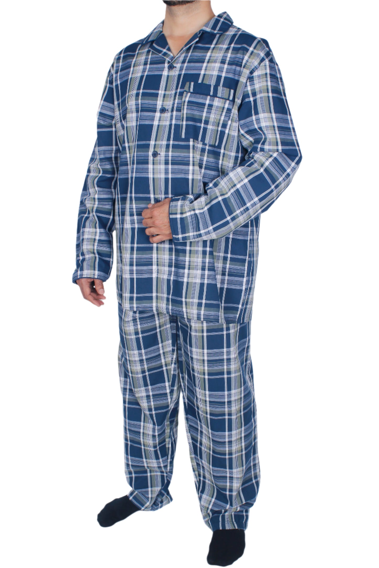 بيجامة رجالي كم طويل - قطن