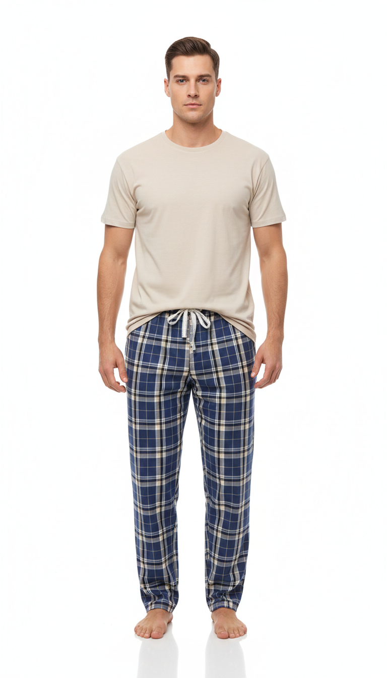 بيجامة رجالي - تيشيرت قطن مع بنطلون قماش