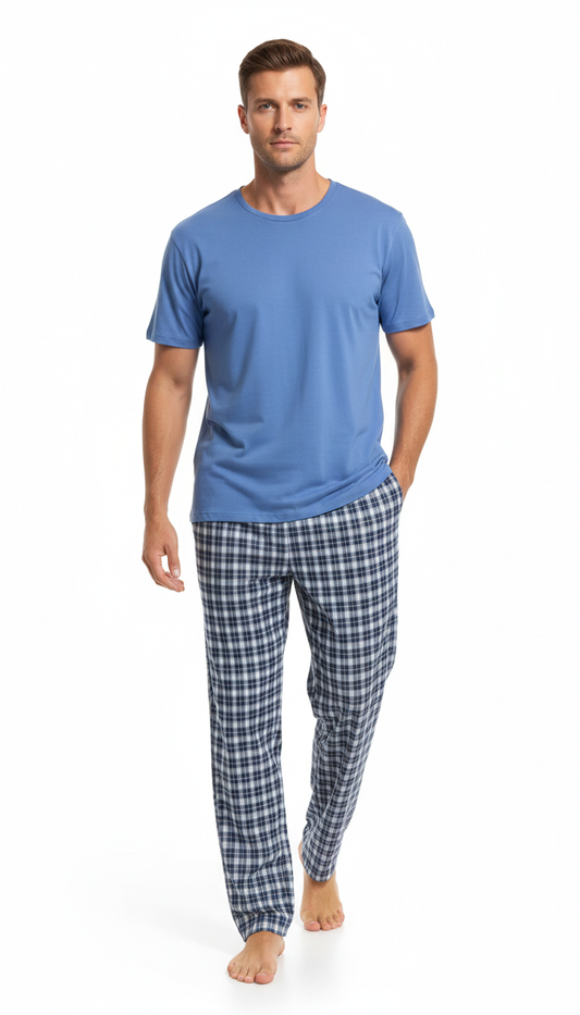 بيجامة رجالي - تيشيرت قطن مع بنطلون قماش