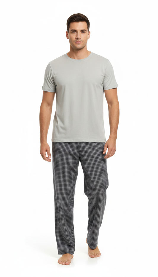 بيجامة رجالي - تيشيرت قطن مع بنطلون قماش