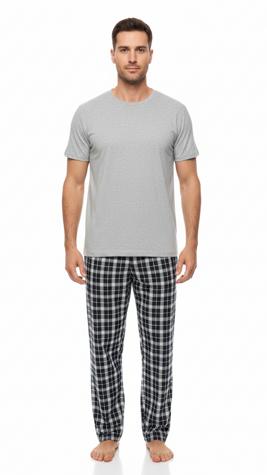 بيجامة رجالي - تيشيرت قطن مع بنطلون قماش