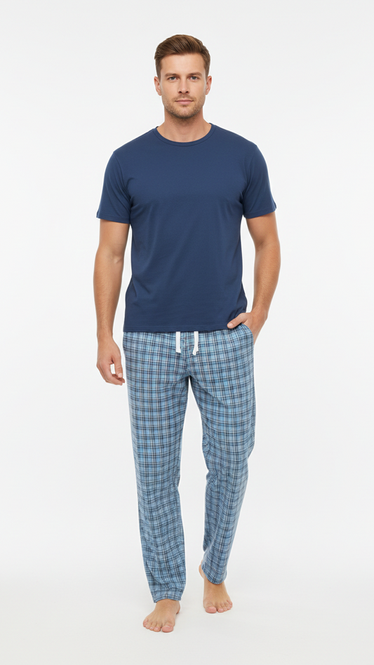 بيجامة رجالي - تيشيرت قطن مع بنطلون قماش