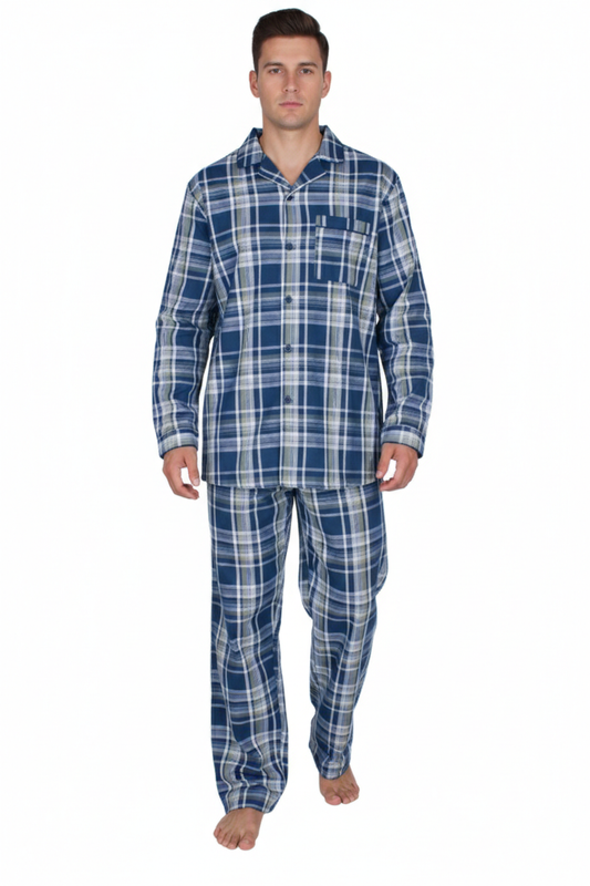 بيجامة رجالي كم طويل - قطن