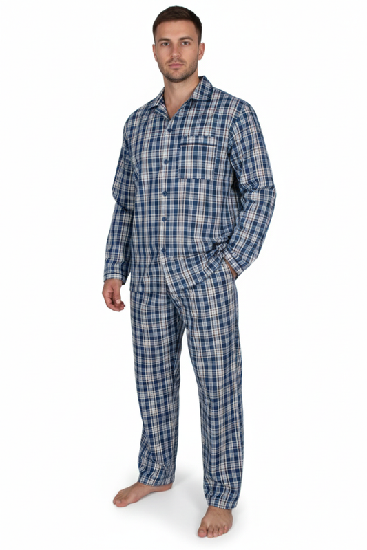 بيجامة رجالي كم طويل - قطن