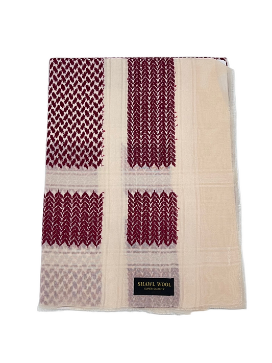 شال صوف بيج - بنقشة الشماغ