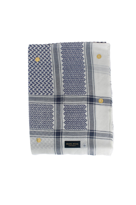 شال صوف - ازرق - بنقشة الشماغ