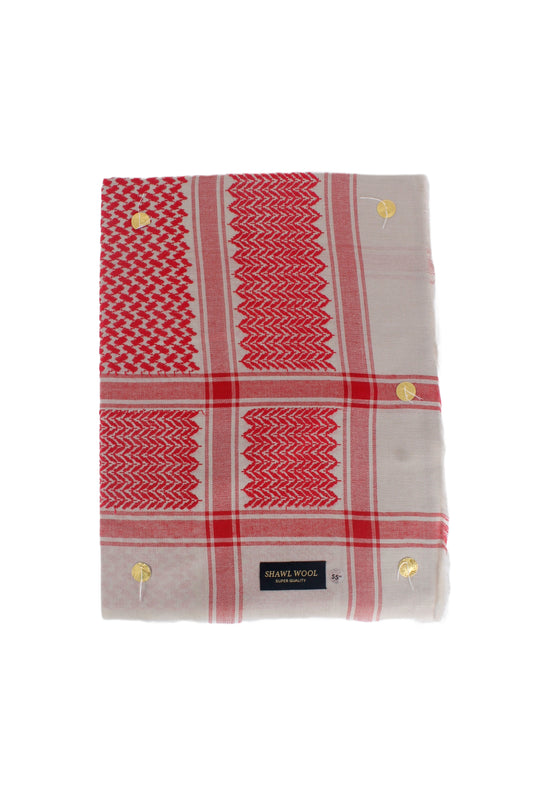شال صوف - احمر مع بيج - بنقشة الشماغ