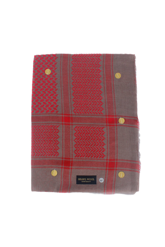 شال صوف - احمر مع بني غامق - بنقشة الشماغ
