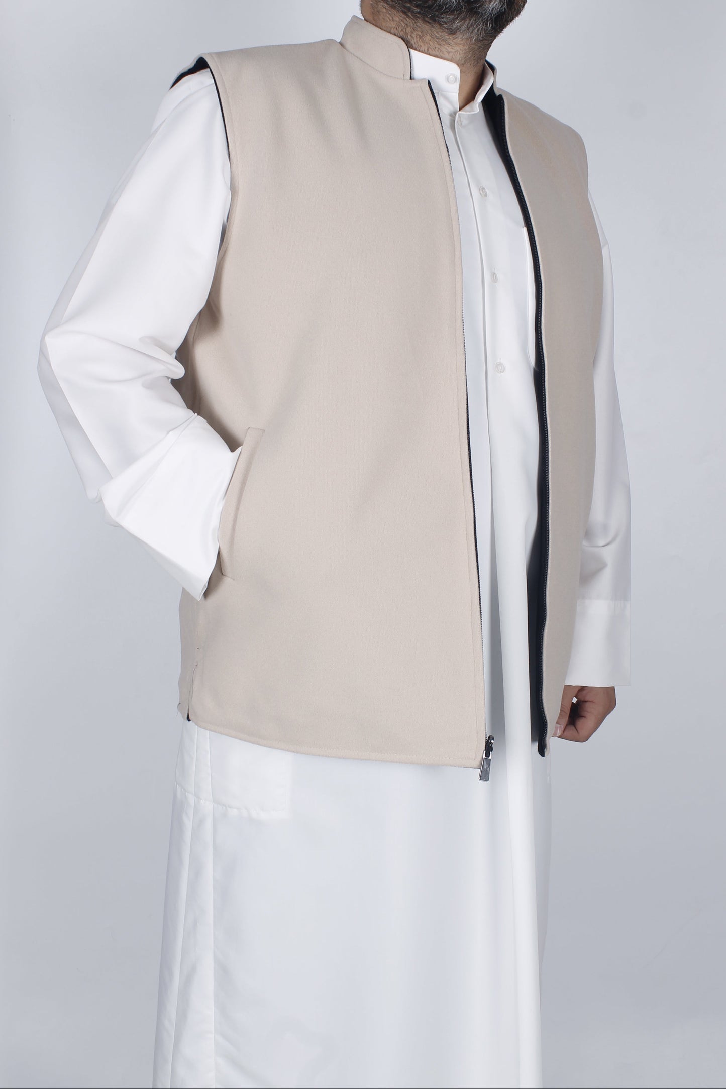 سديري جوخ لونين (اسود و بيج ) دبل فيس