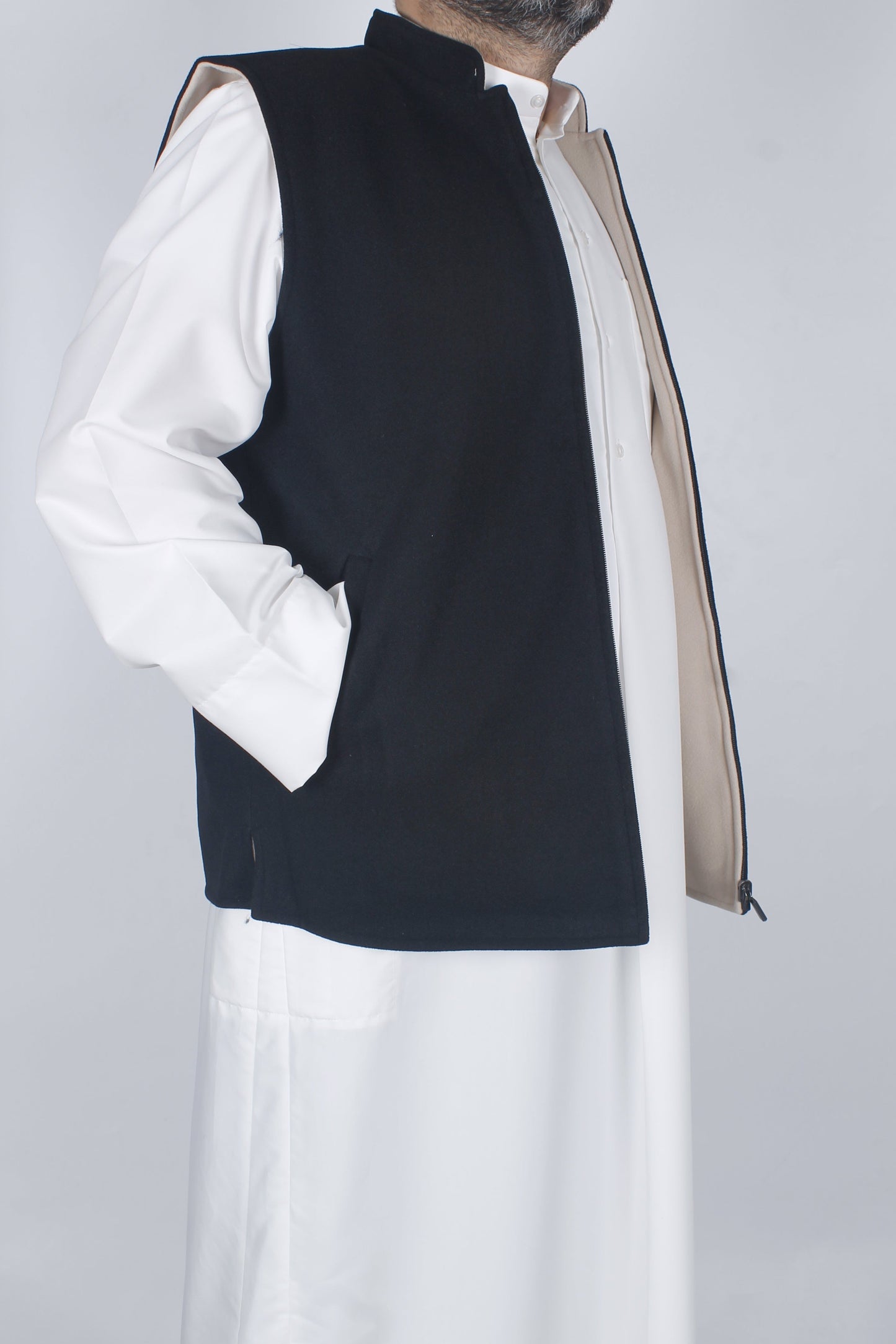 سديري جوخ لونين (اسود و بيج ) دبل فيس